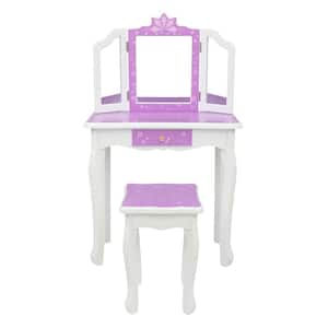 Kids 3-Sided Mirror Dressing Table with Chair (2-Pieces)