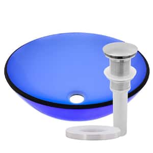 Blu Glass Vessel Sink in Blue with Drain and Assembly in Brushed Nickel