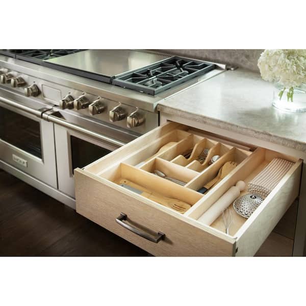 2.36 in. H x 20.59 in. W x 21.97 in. D Wood Drawer Organizer, 9 Cutlery Compartment Tray Cabinet Insert, Short