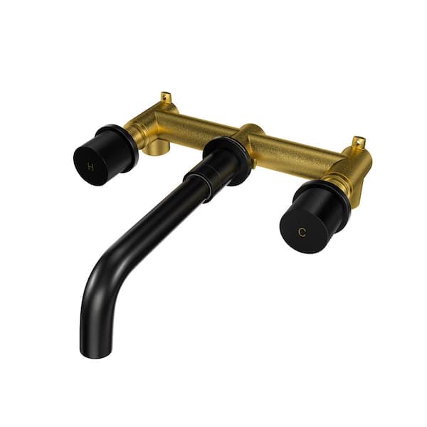 Double-Handle Floor-Mount Roman Tub Faucet in Black