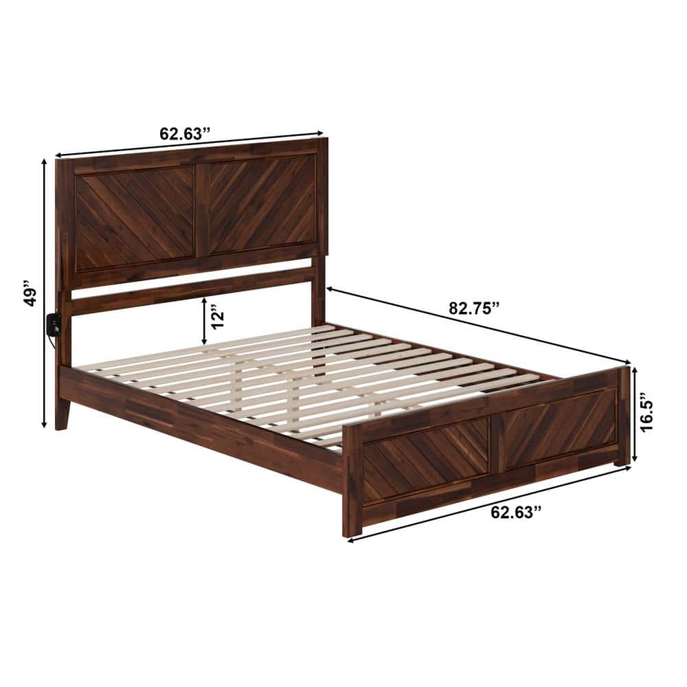 Berkshire Queen Walnut Wood Platform Bed with Chevron Headboard
