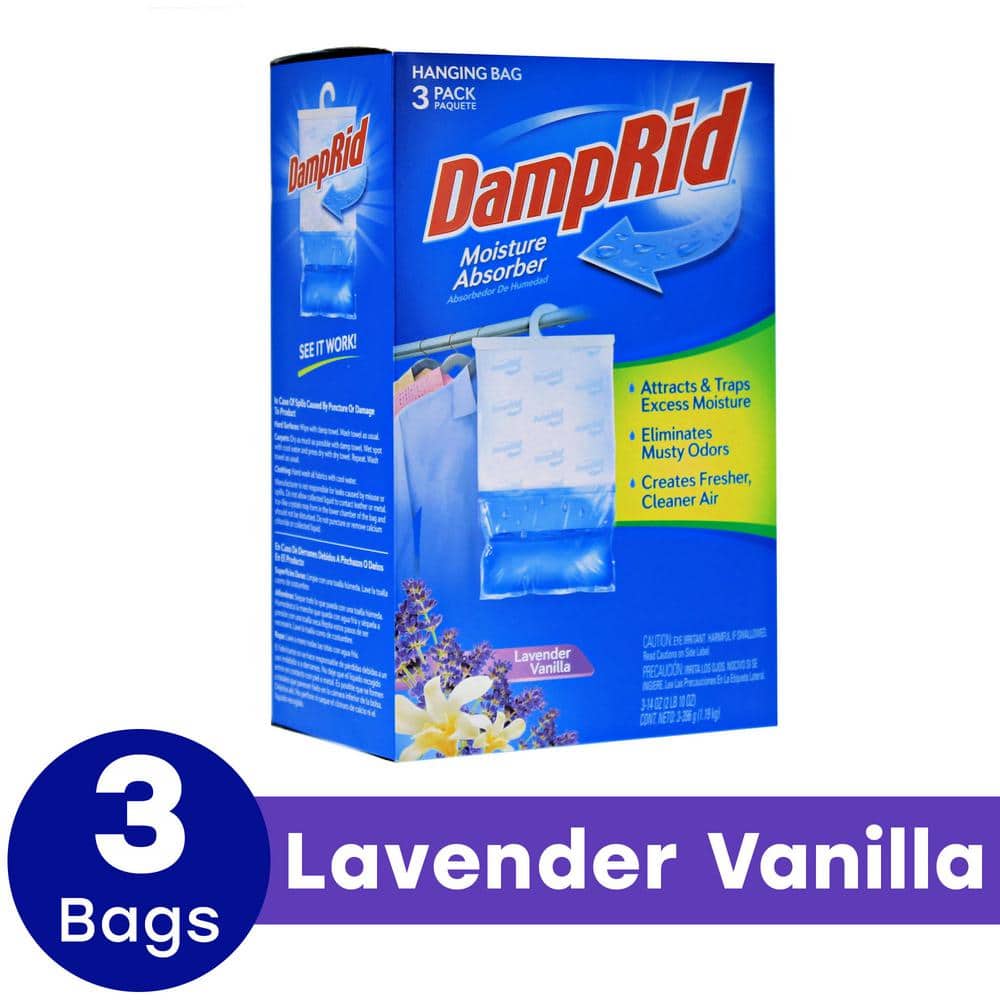 DampRid Hanging Bag, Moisture Absorber, 1 box of 3 bag (16 oz. each bag.),  Blue