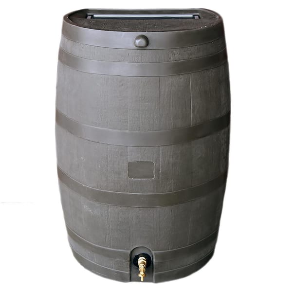 RTS Home Accents 50 Gal. Rain Barrel Walnut Color with Brass Spigot