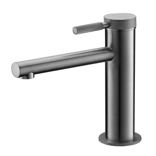 Tomfaucet Single Handle Bathroom Sink Faucet Single Hole Bathroom Faucet with Supply Hoses in Gun Grey