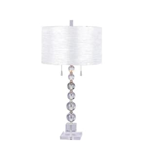 Clear Stacked Crystal Ball 34 in. Table Lamp with Brushed Steel Metal Accents