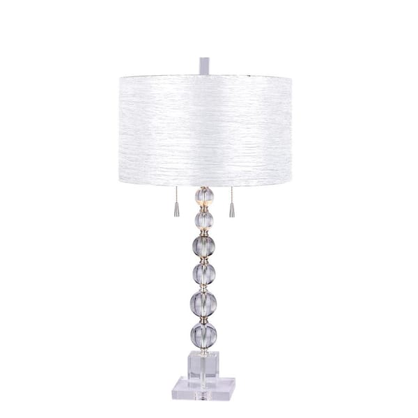 Fangio Lighting Clear Stacked Crystal Ball 34 in. Table Lamp with Brushed Steel Metal Accents