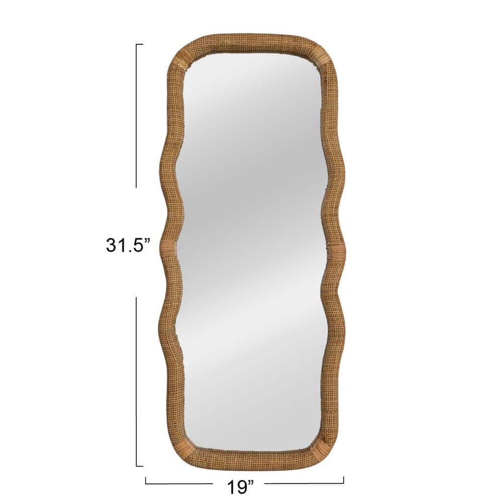 Natural Wavy Handwoven Rattan Cane Rectangular Vanity Mirror