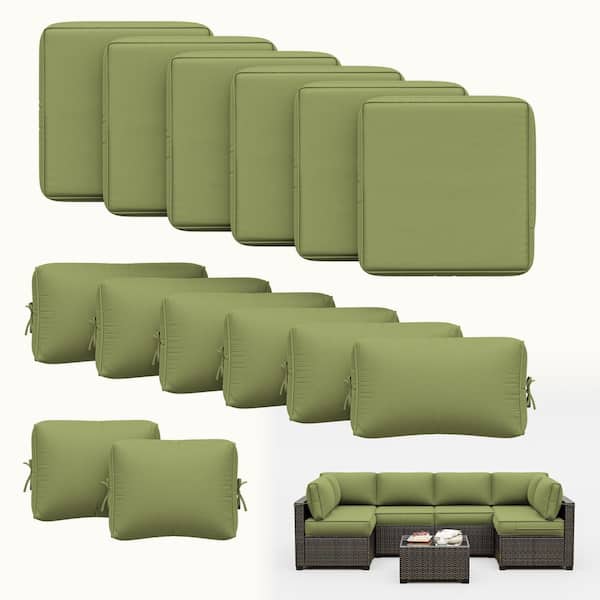26 in. x 26 in. x 5 in. (14-Piece) Deep Seat Outdoor Sectional Cushion Set Waterproof Replacement Cushions Light Green