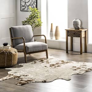 Marcia Machine Washable Faux Cowhide Brown 4 ft. x 5 ft. Accent Rug
