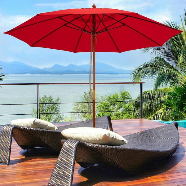 9-1/2 ft. Fiberglass Market Patio Umbrella in Red
