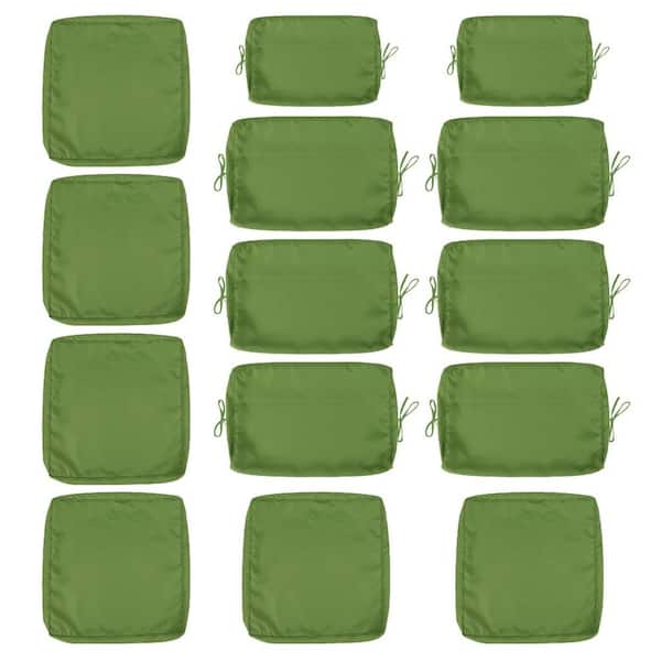 14-Piece Green Outdoor Cushion Cover Set with Zipper for 6-Seater Wicker Rattan Sectional Sofa