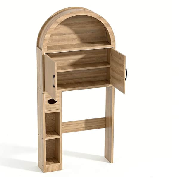 30.5 in. W x 67.7 in H x 7.7 in. D Wood Over The Toilet Storage Cabinet, Bathroom Shelf Organizer with Door