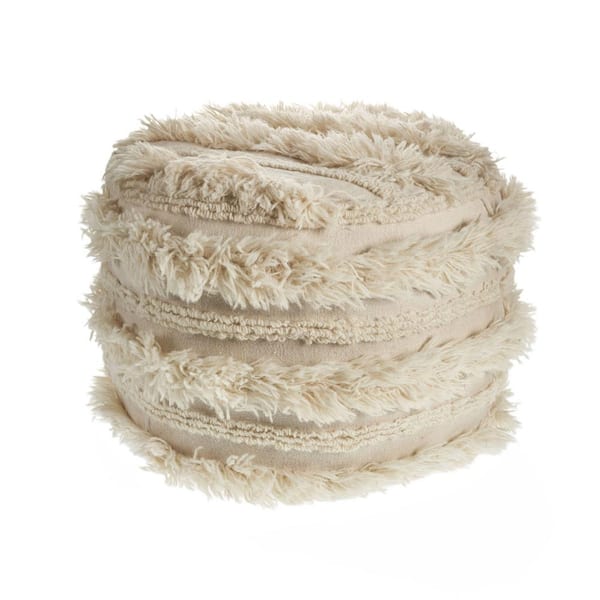 HomeRoots Amelia Ivory Cotton Round Accent Ottoman
