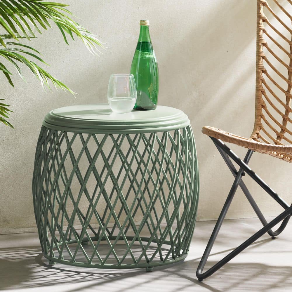 Matte Green 19 Inch Lattice Iron Outdoor Side Table