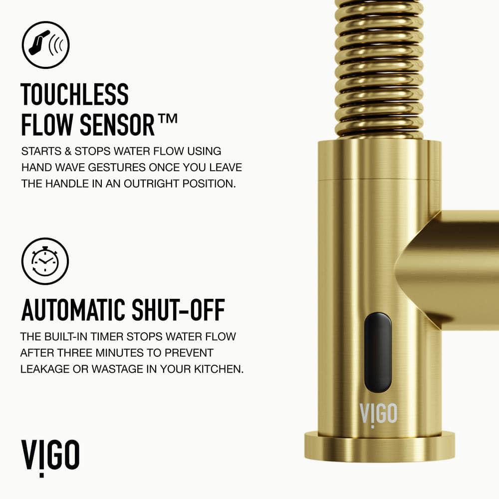 Matte Brushed Gold Touchless Pull-Down Kitchen Faucet