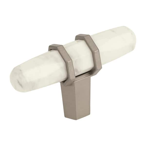Amerock Carrione 2-1/2 in. (64mm) Modern Marble White/Satin Nickel Bar Cabinet Knob