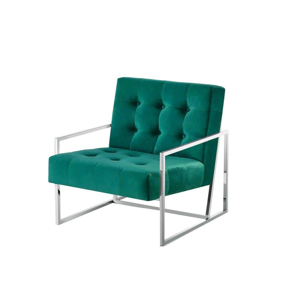 Teal Green Velvet and Stainless Steel Lawson Accent Chair