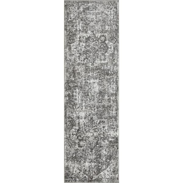 LOOMAKNOTI Rhane Alemern Gray 2 ft. x 6 ft. 7 in. Oriental Polypropylene Runner Rug