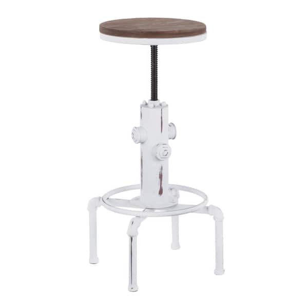 Lumisource Hydra Adjustable Industrial Vintage White and Brown Bar Stool