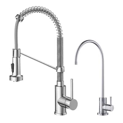 Bolden Commercial 1-Handle Pull-Down Kitchen Faucet and Purita Water Filtration Faucet in Chrome