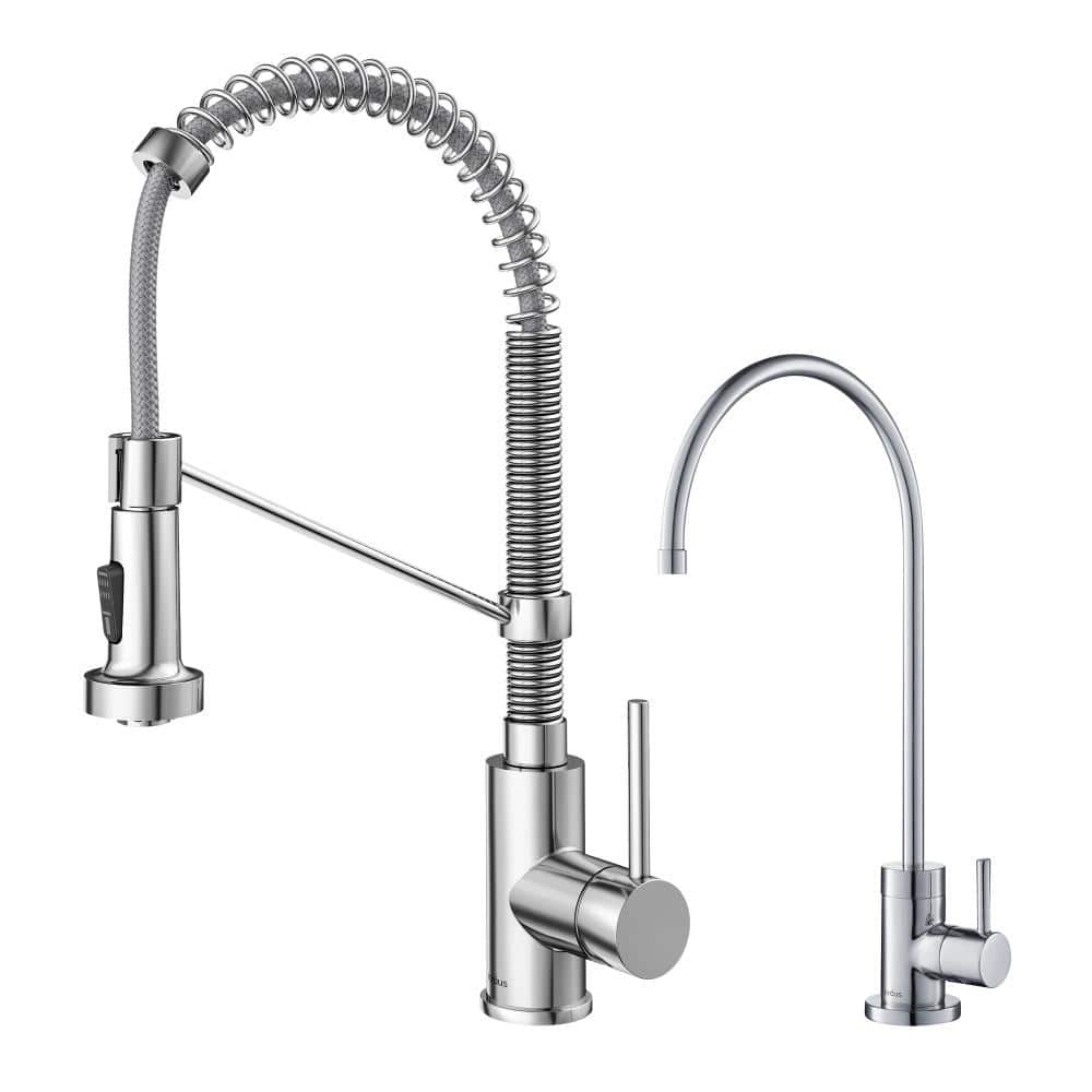 Chrome Commercial Style Pull-Down Kitchen Faucet with Drinking Water Dispenser