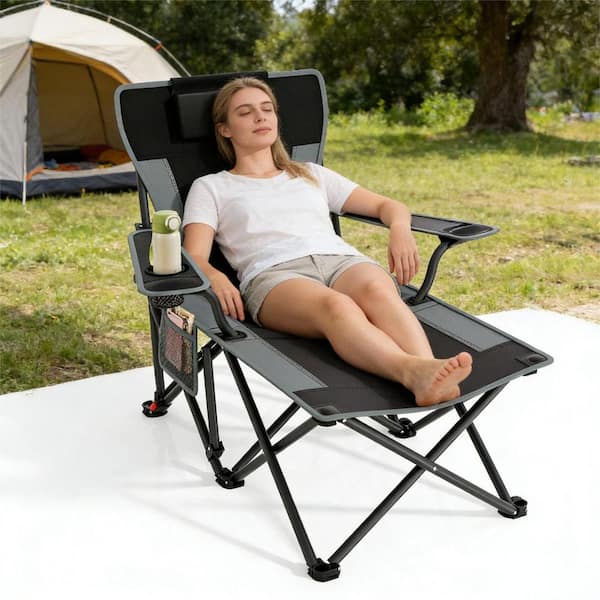 Adjustable Camping Chair with Foot Rest,90°- 140°Reclining Lounge Chair Heavy Duty Outdoor Chairs, 500 lbs Capacity