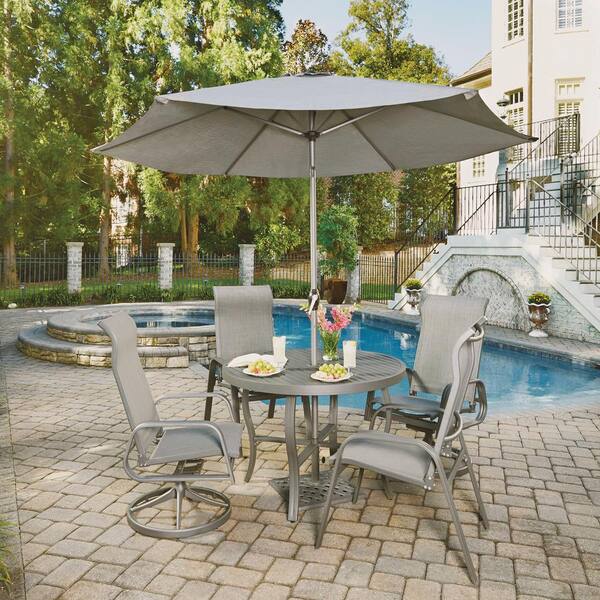 Home Styles Daytona Charcoal Gray 7-Piece Aluminum Round Outdoor Dining Set