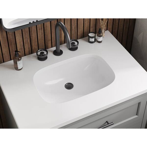 KOHLER Quo 31in. Single Sink Freestanding Mohair Grey Bath Vanity with White Quartz Top Assembled