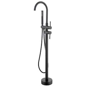 2-Handle Freestanding Tub Faucet with Hand Shower in Matte Black