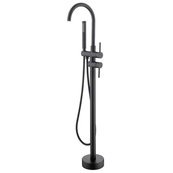 WELLFOR 2-Handle Freestanding Tub Faucet with Hand Shower in Matte Black