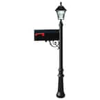 Lewiston Mailbox Collection Post with Economy #1 Mailbox, Fluted Base and Solar Lamp in Black