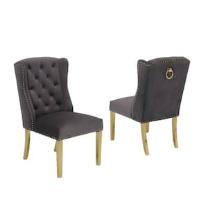 Ali Dark Gray Velvet Gold Stainless Steel Dining Chairs (Set of 2)