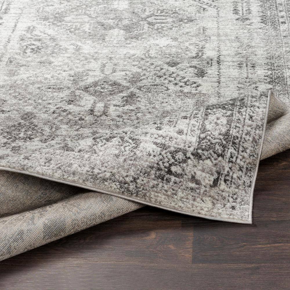 Charcoal Gray Square Synthetic Oriental Area Rug