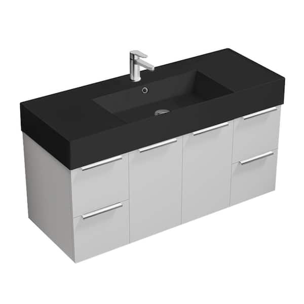 Derin 47.6 in. Modern Freestanding Bath Vanity in Glossy White with Matte Black Ceramic Top