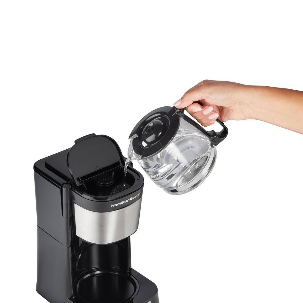 Compact Black and Stainless Steel 5-Cup Coffee Maker with Programmable Clock