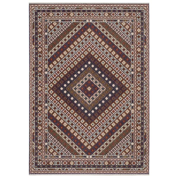 AVERLEY HOME Hunter Red/Multi-Colored 8 ft. x 11 ft. Geometric Diamond Polyester Fringe-Edge Indoor Area Rug