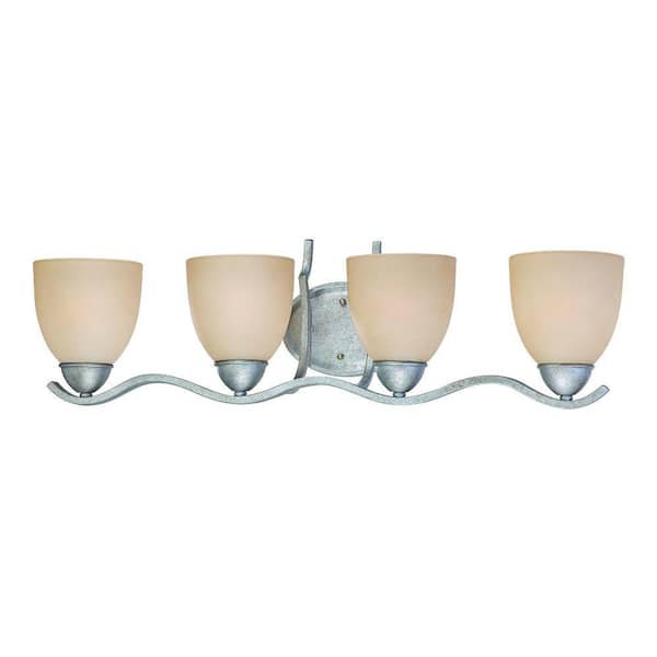 Thomas Lighting Triton 4-Light MoonLight Silver Bath Fixture with Tea Stained Glass Shade