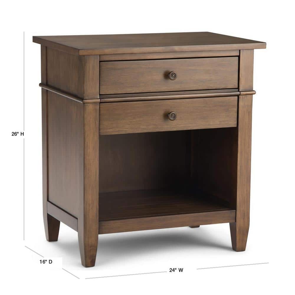 Carlton Rustic Natural Aged Brown Solid Wood Bedside Table