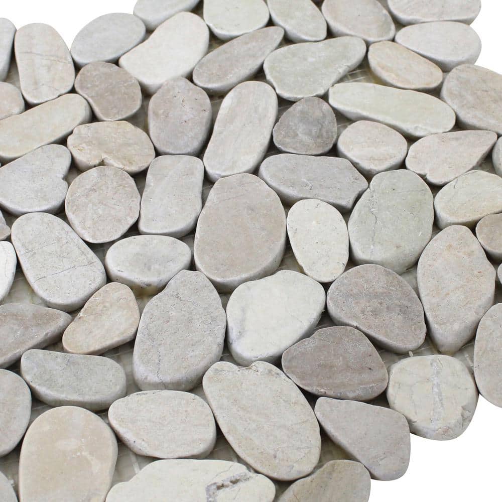 White Honed Natural Stone Pebble Mosaic Tile