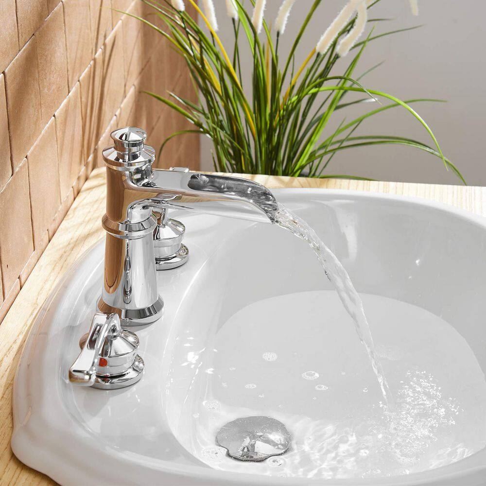 Polished Chrome Waterfall Widespread 2-Handle Bathroom Faucet