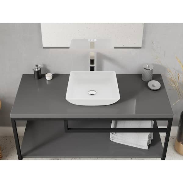 Solstice Series 16 in. L x 16 in. W Square Bathroom Vessel Sink in White Finish Glass with Chrome Pop-Up Drain
