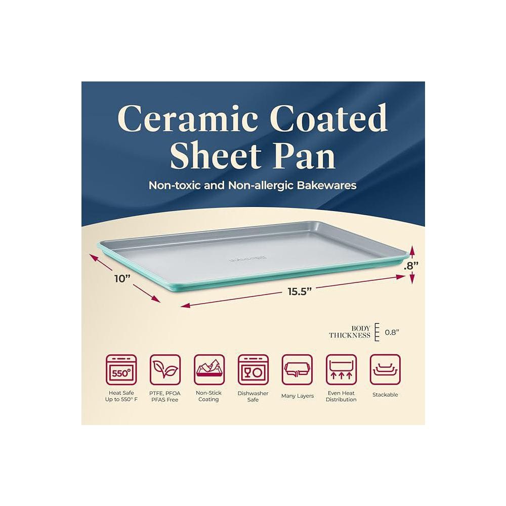 1-Piece Premium Non-Stick Ceramic Baking Sheet Pan Medium Size (15.5 in. x 10 in.) – Teal - Thumbnail 4