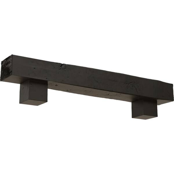 Ekena Millwork 8 in. x 10 in. x 7 ft. Knotty Pine Faux Wood Fireplace Mantel Kit, Alamo Corbels, Burnished Cedar
