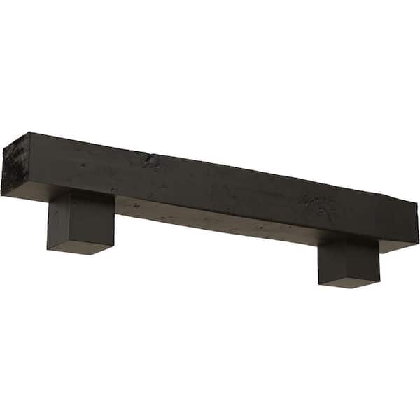 Ekena Millwork 8 in. x 12 in. x 5 ft. Knotty Pine Faux Wood Fireplace Mantel Kit, Alamo Corbels, Burnished Cedar