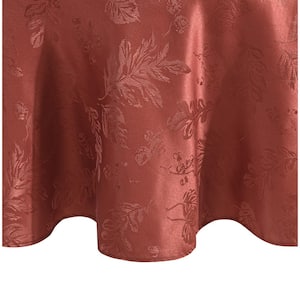 70 in. Round Spice Red Elegant Woven Leaves Jacquard Damask Tablecloth