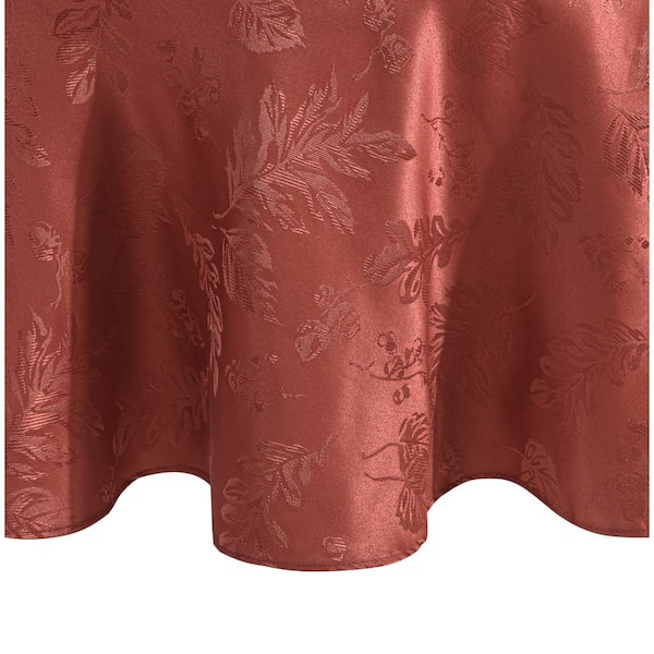70 in. Round Spice Red Elegant Woven Leaves Jacquard Damask Tablecloth