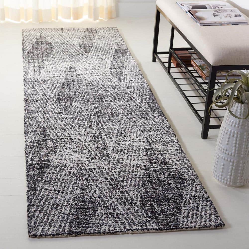 Ivory and Charcoal Wool Handmade Tufted Runner Rug, 2'-3" x 8'