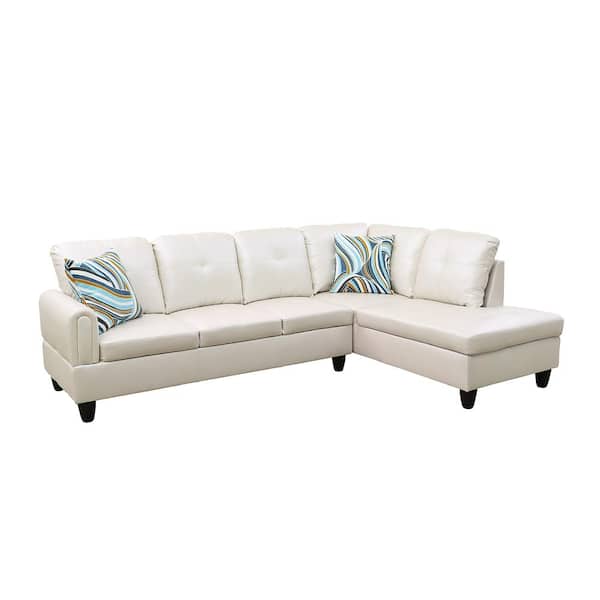 Star Home Living StarHomeLiving 25 in. W 2-piece Leather L Shaped Sectional Sofa in White
