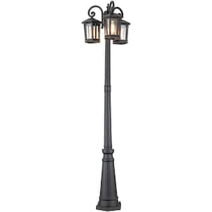 76 in. 3-Light Black Outdoor Post Light with Clear Tempered Glass