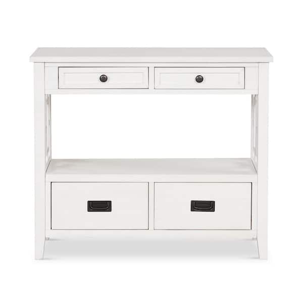 Utopia 4niture Dewei 36 in. Antique White Rectangle Wood Console Table with 4-Drawers and Shelves